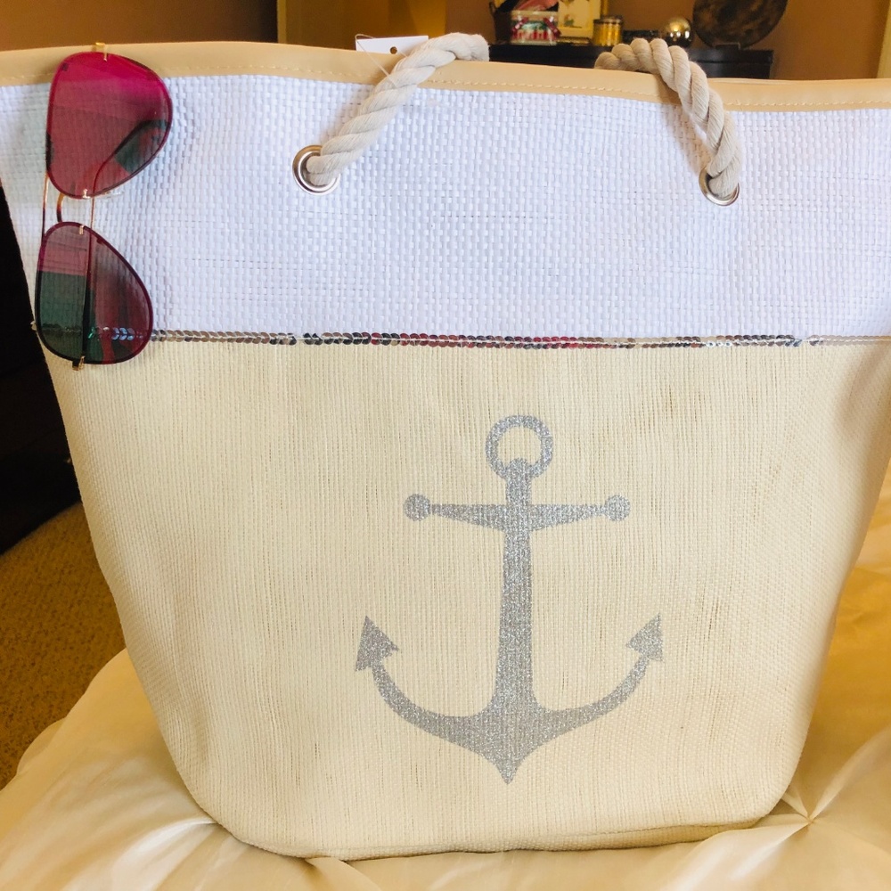 Large Anchor Canvas Tote Bag With Rope Handles
